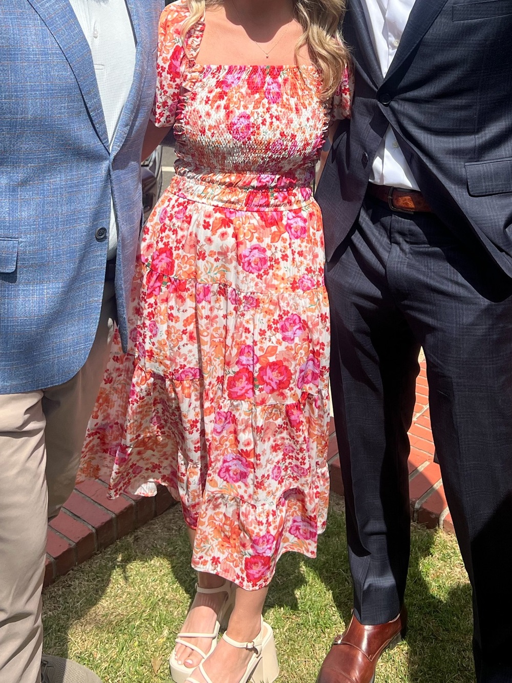 Floral Midi Dress in Pink & Coral